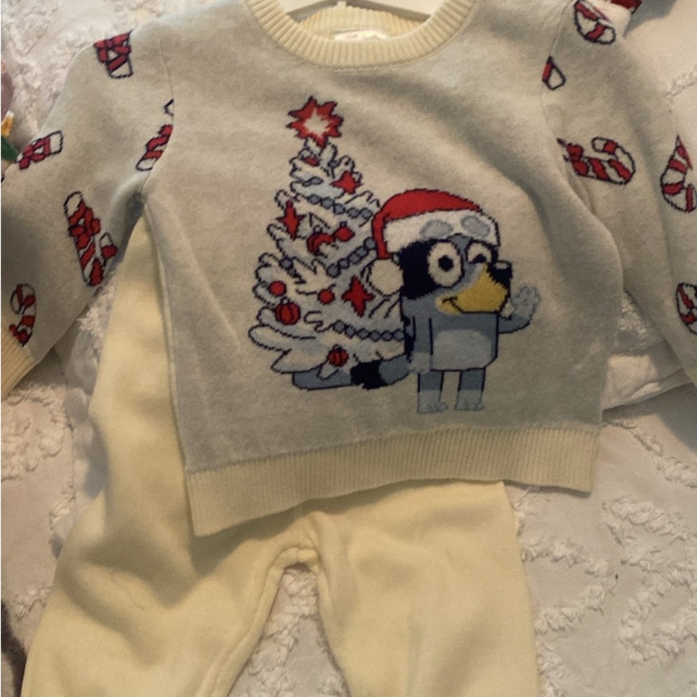 Bluey Baby Holiday Sweater Set- White - 6-9 months